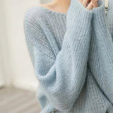 See-through Pullover Loose Jumper Autumn Winter Soft Warm Women Knitwear Basic Solid Cashmere Sweater