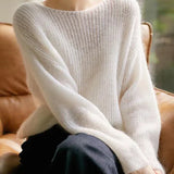 See-through Pullover Loose Jumper Autumn Winter Soft Warm Women Knitwear Basic Solid Cashmere Sweater