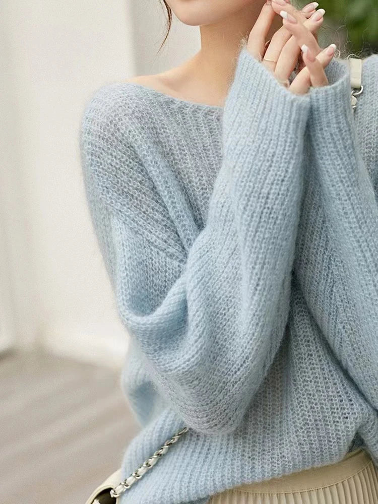 See-through Pullover Loose Jumper Autumn Winter Soft Warm Women Knitwear Basic Solid Cashmere Sweater
