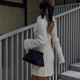 Sexy Knit Autumn Winter Long Sleeve Slim White Christmas Club Party Mini Dress