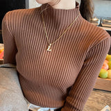 Solid Basic Knitted Turtleneck Long Sleeve Casual Slim Pullover Sweater