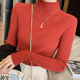Solid Basic Knitted Turtleneck Long Sleeve Casual Slim Pullover Sweater