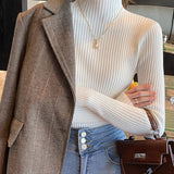 Solid Basic Knitted Turtleneck Long Sleeve Casual Slim Pullover Sweater