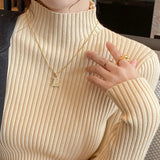 Solid Basic Knitted Turtleneck Long Sleeve Casual Slim Pullover Sweater