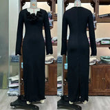 White Flower V-neck Ruffles Split Slim Female Maxi Dress