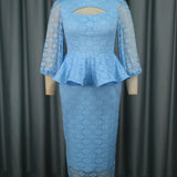Elegant Lace Maxi Dress Cocktail Lantern Sleeve Hollow Out Cutout Collar Ruffled Dress Dress