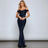 Elegant Ladies Sequined Fishtail Maxi Dress Business Dress