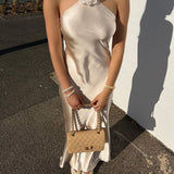 Elora - Satin Halterneck Backless Maxi Dress
