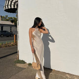 Elora - Satin Halterneck Backless Maxi Dress