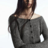 Ethereal Wide Neck Blend Standard Cut Wool Cardigan Cardigan