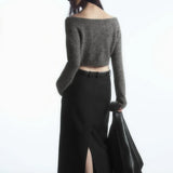 Ethereal Wide Neck Blend Standard Cut Wool Cardigan Cardigan