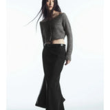 Ethereal Wide Neck Blend Standard Cut Wool Cardigan Cardigan