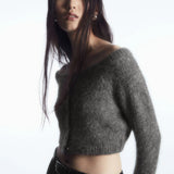 Ethereal Wide Neck Blend Standard Cut Wool Cardigan Cardigan