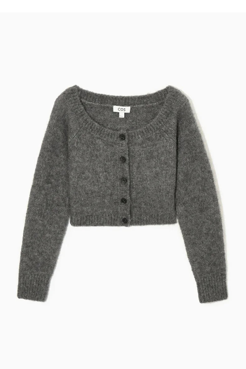 Ethereal Wide Neck Blend Standard Cut Wool Cardigan Cardigan