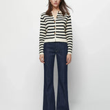 Ethereal Buckle Casual Knit Stripe Cardigan