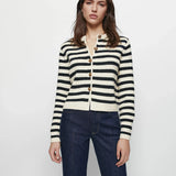 Ethereal Buckle Casual Knit Stripe Cardigan
