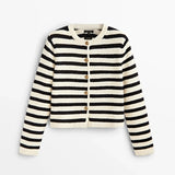 Ethereal Buckle Casual Knit Stripe Cardigan