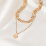 European Metal Multilayer Clavicle Retro Geometric Disc Wafer Gift Necklake