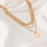 European Metal Multilayer Clavicle Retro Geometric Disc Wafer Gift Necklake