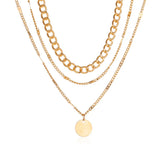 European Metal Multilayer Clavicle Retro Geometric Disc Wafer Gift Necklake