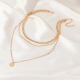 European Metal Multilayer Clavicle Retro Geometric Disc Wafer Gift Necklake