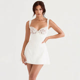 European and American Wind Backless Lace Stitching Waves A-Line Woman Mini Dress