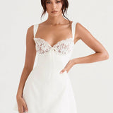 European and American Wind Backless Lace Stitching Waves A-Line Woman Mini Dress
