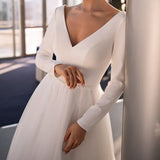 Sexy Slim V Neck White Long Sleeves Evening Party Dresses