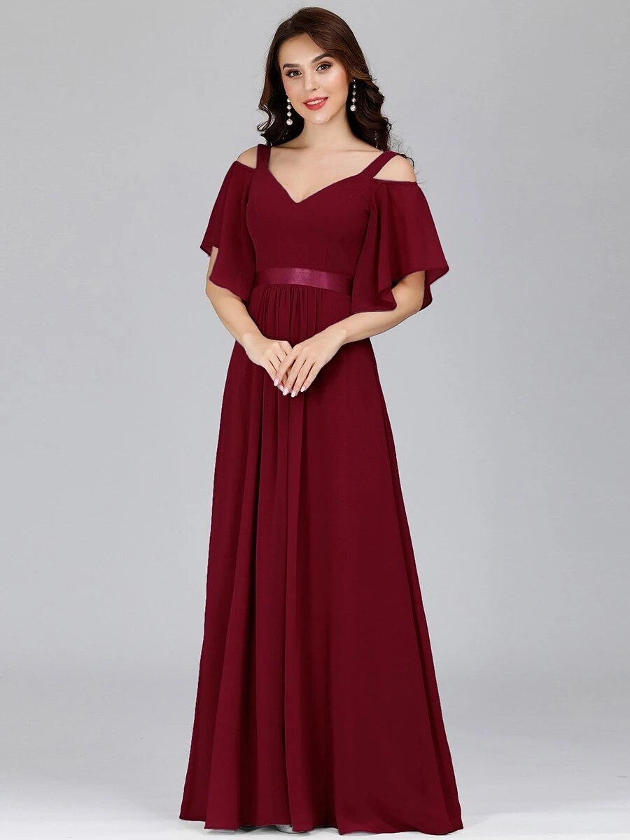 Ever Pretty LongCold Shoulder Chiffon Prom Dresses