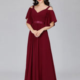 Ever Pretty LongCold Shoulder Chiffon Prom Dresses