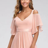 Ever Pretty LongCold Shoulder Chiffon Prom Dresses