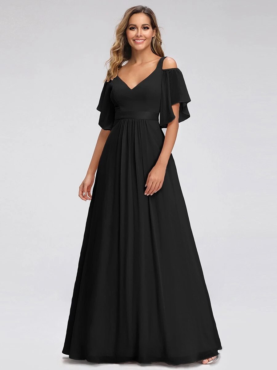 Ever Pretty LongCold Shoulder Chiffon Prom Dresses