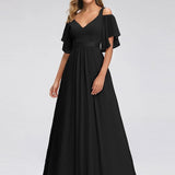 Ever Pretty LongCold Shoulder Chiffon Prom Dresses