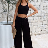 Catching Up Wide Leg Pants Black