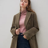 Graceful Double Brested Wool Front Spilt Top