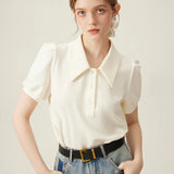 Women Polo Neck Color Stripe Casual Summer Short Sleeve T-shirt
