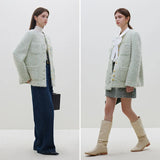 Round Neck Mental Button Fresh Green Straight Winter Coats