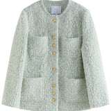 Round Neck Mental Button Fresh Green Straight Winter Coats