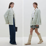 Round Neck Mental Button Fresh Green Straight Winter Coats