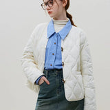 Buckle Design Light Winter Thin Short Khaki Black Straight Down Coats
