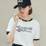 American Retro Creative Print Contrast Color Short-Sleeved Cotton Tee for Round Neck Letter T-shirt