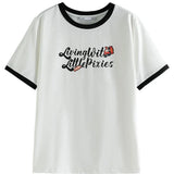 American Retro Creative Print Contrast Color Short-Sleeved Cotton Tee for Round Neck Letter T-shirt