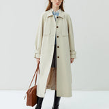Classic Simple Lapel Silhouette Autumn New Waist Belt Long Trench Coats