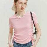 Knitted Summer Girl Short Fit Black Pink Women's Short Sleeve T-shirt