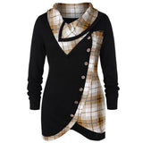 Plaid Colorblock Button Asymmetric Layered Dress
