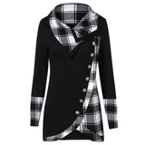 Plaid Colorblock Button Asymmetric Layered Dress