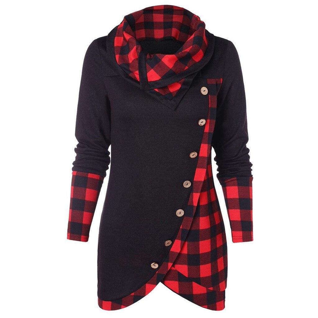 Plaid Colorblock Button Asymmetric Layered Dress