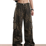Leopard Print Pockets High Waist Wide Leg Jeans