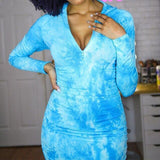 Fashion Sexy Long Sleeve Turtleneck Zipper Tie Dye Skinny Women Dress Sexy Women Bodycon Dress Sexy Dress
