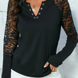 Solid Color Casual Elegant Chic Half Transparent Tops Full Long Sleeve Tee Blouse